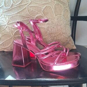 stradivarius Metallic Pink Strappy Block Heel Sandals